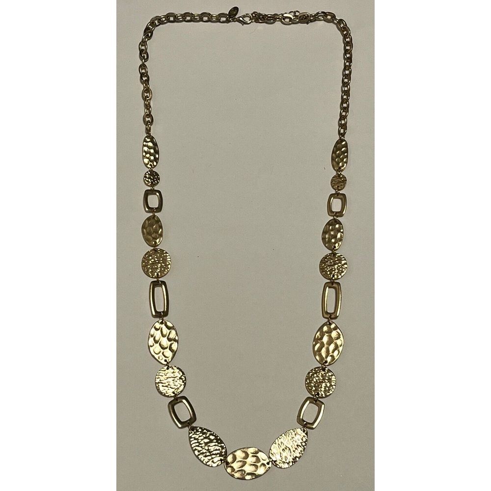 Long Round Textured Gold Tone Disc Beaded Designer Fashion Costume Necklace